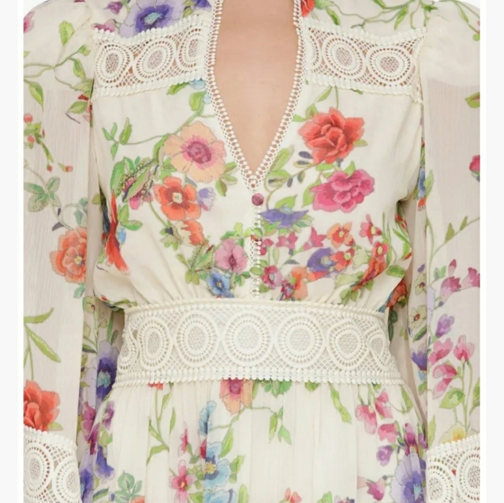 Avec Les Filles NWT White Zinnia Floral Long Sleeve Embroidered Dress Size 10 - Picture 2 of 6
